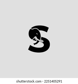 Initial letter S with Elephant Abstract Vector Logo. Modern Elephant S Letter Alphabet Logo Design Template.