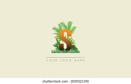 Letra inicial S   Palm tropical de verano exótico deja refrescante símbolo de diseño del icono de la playa