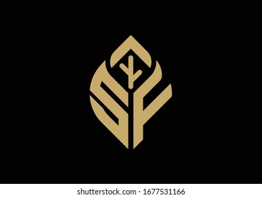 Letra inicial S y F con símbolo del logotipo de hoja abstracta