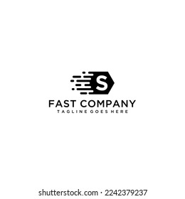 Plantilla de diseño del logotipo de velocidad rápida de la letra inicial S con forma de polígono