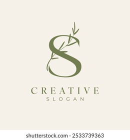 Letra Inicial S Feminina, Floral, Modelo De Logotipo Botânico - Vetor