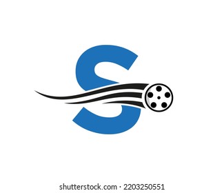 Initial Letter S Film Logo Concept With Film Reel For Media Sign, Movie Director Symbol Vector Template
