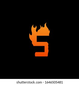 Initial letter S with fire flames logo design. Creative lettering design concept suitable for company, corporate business and GAME brand identity. Collection of fonts with burn idea isolated black.