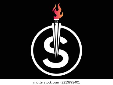 Initial Letter S Fire Torch Concept With Fire and Torch Icon Vector Symbol. Modern vector logo for Fire Torch business, and company identity.