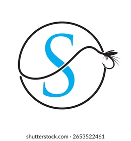 Initial Letter S Fishing Logo Design Concept With Fishing Hook Symbol Vector Template