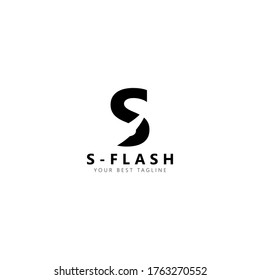 Plantilla de diseño del vector del logotipo del flash de la letra inicial S. Letra negra con espacio negativo aislado sobre fondo blanco. Puede utilizarse para el logotipo o el símbolo de la empresa