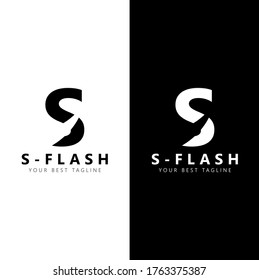 Initial letter S flash logo vector design template. Black and white letter with negative space isolated on white and black background. Can be used for company logo or symbol