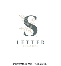 Initial Letter S Floral and Botanical Logo. Nature Leaf Feminine for Beauty Salon, Massage, Cosmetics or Spa Icon Symbol