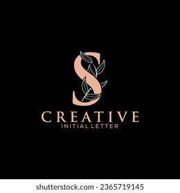 Initial Letter S und floraler Logo-Vektorgrafik, Botanischer Minimalistischer Letter Feminine Logo-Designvorlage