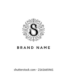 Initial Letter S, flowers and plants frame, Logo Sign Symbol design