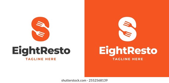 Anfangsbuchstabe S mit Gabelsymbol-Logo-Inspiration. Gabel mit dem Letter S Logo für Restaurant, Catering, Café und Food Service Branding. Alphabet Restaurant Vektor Logo Illustration.