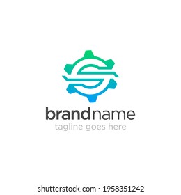 Logo-Konzept für den Anfangsbuchstaben S und Gear, Fanggerät, Buchstaben, Vektorgrafik-Logo-Vorlage