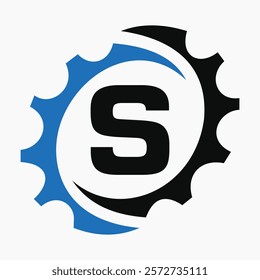 Initial Letter S Gear Logo Design Template. Automotive Gear Logo for Business and Industrial Identity