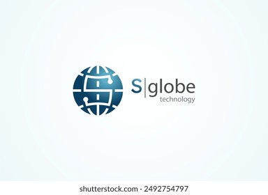 Logotipo inicial de la tecnología de la letra S, letra S con la combinación del globo en estilo de la tecnología, elemento de Plantilla del diseño del logotipo de la tecnología, Ilustración vectorial