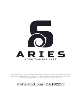 Initial Letter S with Goat Ram Sheep Horn for Aries Logo Design Inspiration. Animal Logo Element Template