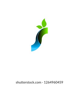 Initial Letter s green blue gradient With Leaf Logo for business - Vector