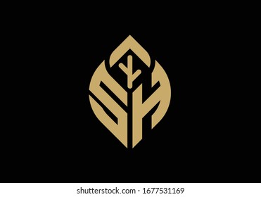 Anfangsbuchstaben S und H mit abstraktem Logo-Symbol