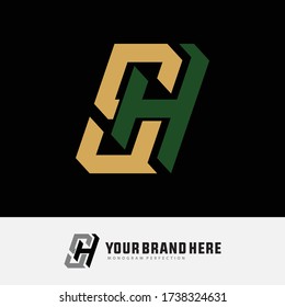 Initial letter S, H, SH or HS overlapping, interlock, monogram logo, yellow and green color on black background