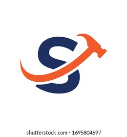 initial letter s hammer logo swoosh