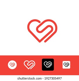 initial letter s with heart linear vector illustration