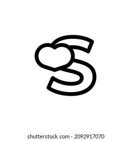 Initial Letter S with Heart Love in Line Style Logo Design Template Element
