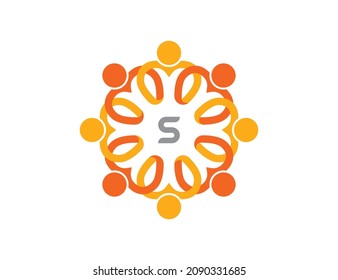 initial Letter S Heart Shaped People Group. Team work Logo icon vector illustrations Template.
