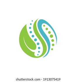 Initial letter S herbal chiropractic health medical logo concept. Herbal chiropractic logo spine spinal care vector icon illustration