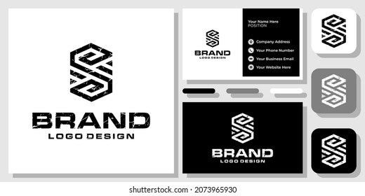 Initial Letter S Hexagon Geometric Grunge Monogram Classic Logo Design with Business Card Template