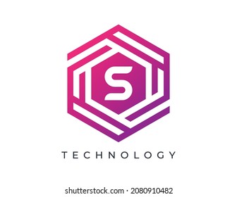 Logo-Symbol für die Hexagon-Technologie, Anfangsbuchstabe S, Vektordesign-Vorlage