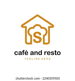 Initial Letter s with Home and Hat Cap Chef Combination Icon for Catering Service, Restaurant, Home Cooking, Baker Class Simple Logo Idea Template
