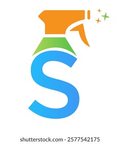 Initial Letter S House Cleaning Logo Concept With Hygiene Sprays Symbol