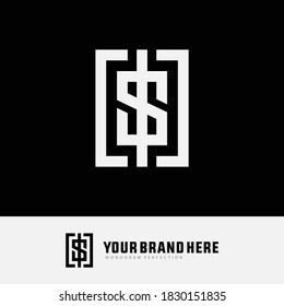 Initial letter S, I, SI or IS overlapping, interlock, monogram logo, white color on black background