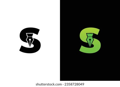 initial Letter S ink pen logo design. Letter S pen logo in modern style concept.