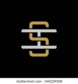Initial letter I and S, IS, SI, overlapping interlock logo, monogram line art style, silver gold on black background