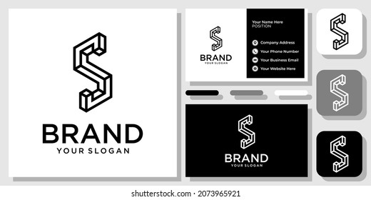 Initial Letter S Isometric 3d Architecture Monogram Modern Logo Design with Business Card Template