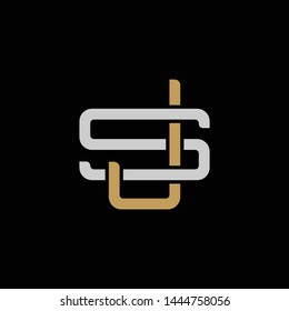 Initial letter S and J, SJ, JS, overlapping interlock logo, monogram line art style, silver gold on black background