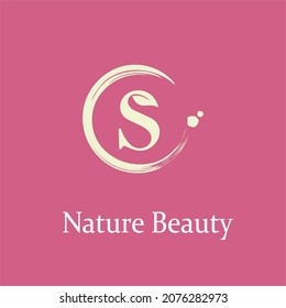 Initial Letter s with Leaf and Circle Brush Splash for Feminine Nature Beauty Spa Aesthetic Salon  Business Logo Idea