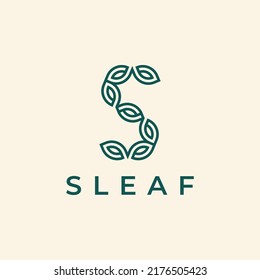 initial letter S with leaf or leave line outline logo