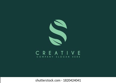 Initial letter S with leaf logo design vector illustration