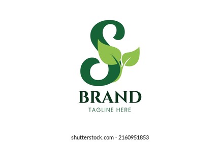 Initial Letter S and leaf Logo. Green color isolated on White Background. Usable for Business and Branding Logos. Vector Graphic Branding Element
