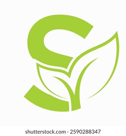 Initial Letter S Leaf Logo Concept For Eco Friendly and Organic Symbol Vector Template
