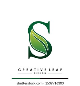 Initial Letter S With Leaf Luxury Logo. Green leaf logo Template vector Design. 