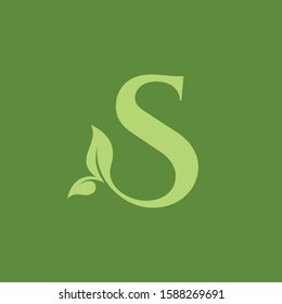 Initial Letter S With Leaf Luxury Logo. Green leaf logo Template vector Design.
