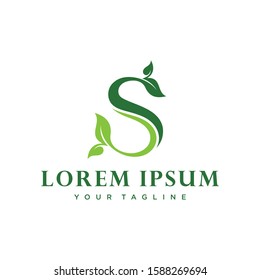 Initial Letter S With Leaf Luxury Logo. Green leaf logo Template vector Design.
