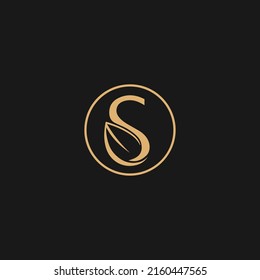 Initial Letter S With Leaf Luxury Logo. Green leaf logo Template vector Design.