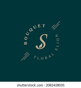 Inspiración en el diseño de la letra inicial S y la hoja para el logotipo de Bouquet vintage
