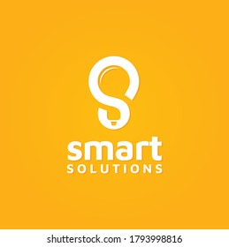 Initial Letter S With Light Bulb Lamp Negative Space For Smart Solutions Study Science Creative Idea Logo Design