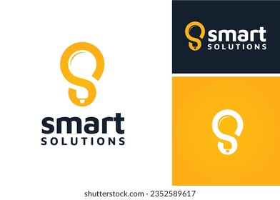 Initial Letter S with Light Bulb Lamp negative space for smart solutions lightning, study science creative innovation idea logo design