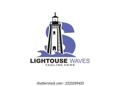 initial Letter S lightouse waves logo