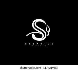 Initial Letter S Linear Minimalist Monogram Swoosh Leaf Logotype